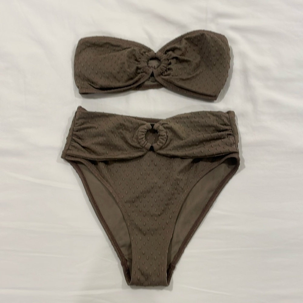 Cabana del Sol Brown Polka Dot High-Waisted Bikini Size S
